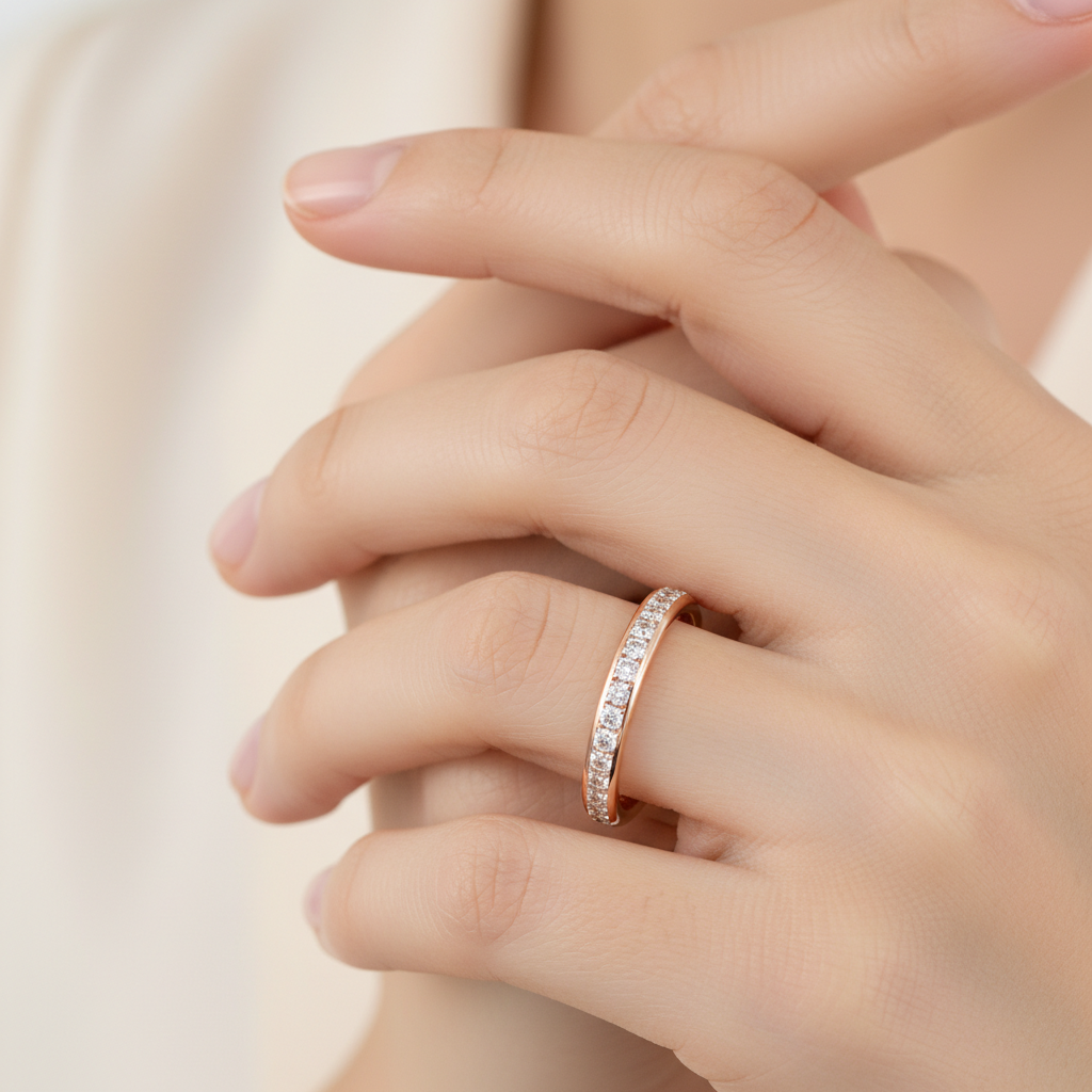 Rose Gold Diamond Eternity Wedding Band Ring - Two