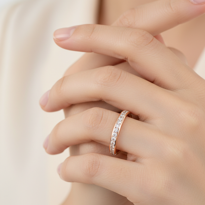 Rose Gold Diamond Eternity Wedding Band Ring - Two