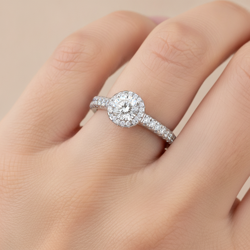The Classy Halo Ring In 925 Sterling Silver - Fourteen