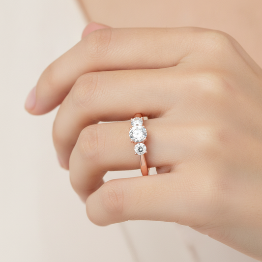 Beaming Tri Stone Ring In 925 Sterling Silver - Fourteen