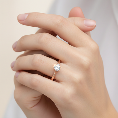 0.5Ct Center Diamond Rose Gold Three Stone Diamond Engagement Ring