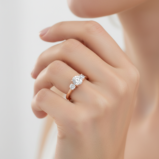 Yellow Gold Round Cut Three Stone Diamond Engagement Ring