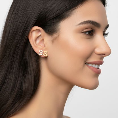 Gold Letter S Initial Stud Earrings - Two