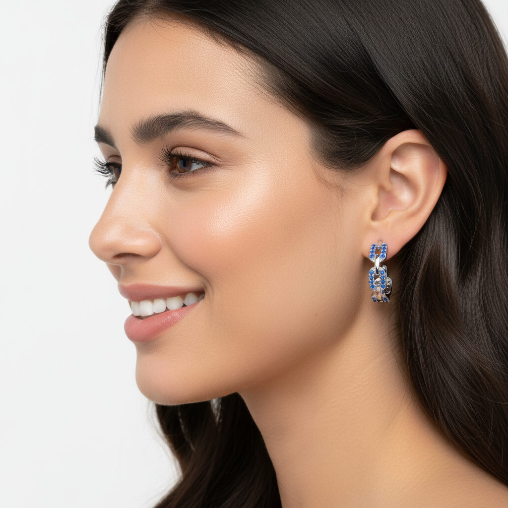 Blue Sapphire Chain Link Hoop Earrings - Two