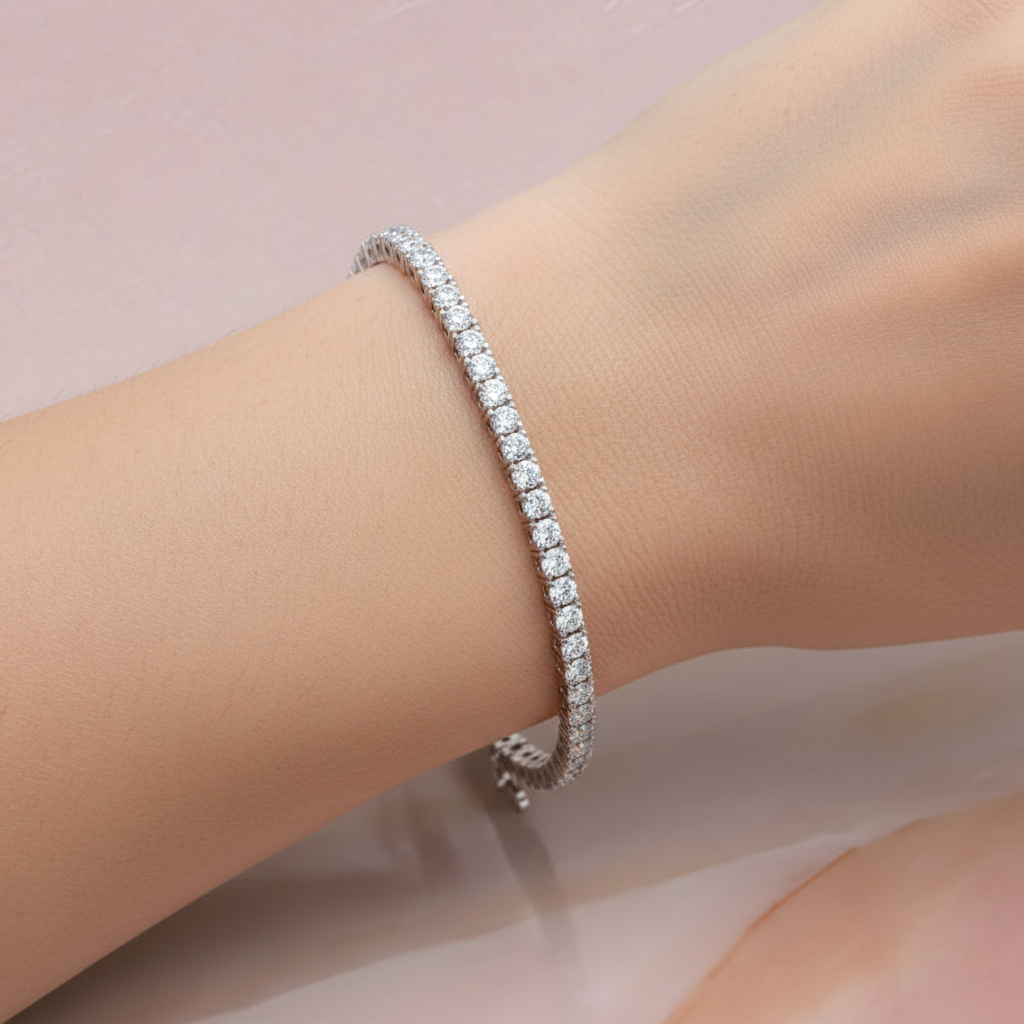 Sterling Silver Round Cut Tennis Bracelet with Adjustable Clasp