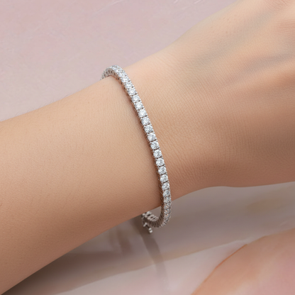 Sterling Silver Round Cut Tennis Bracelet with Adjustable Clasp