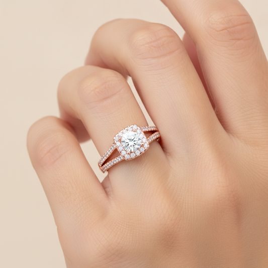 Lambent Bridal Ring Set In 925 Sterling Silver - Fourteen