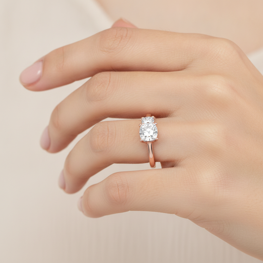 Brilliant Tri Stone Ring In 925 Sterling Silver - Fourteen