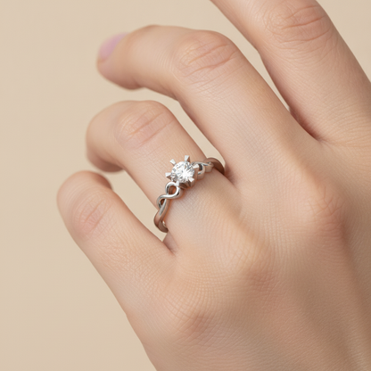 Entangled Gem Solitaire Ring In 925 Sterling Silver - Fourteen