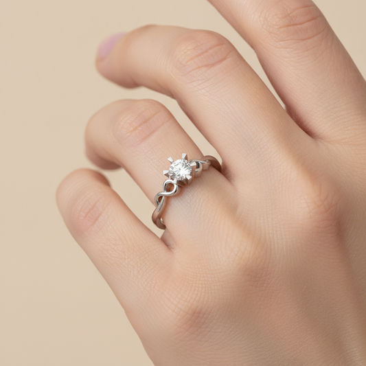 Entangled Gem Solitaire Ring In 925 Sterling Silver - Fourteen