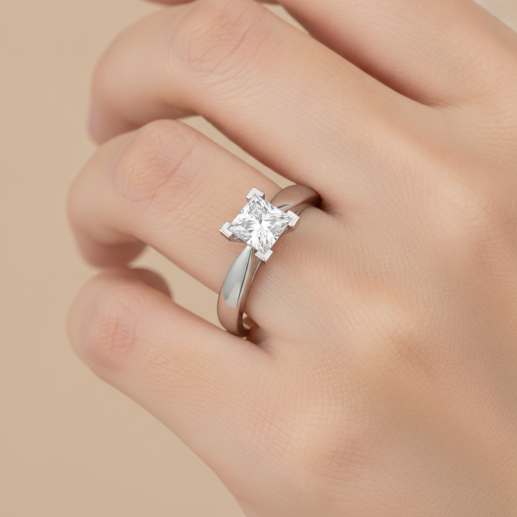 Shiny Solitaire Ring In 925 Sterling Silver - Fourteen