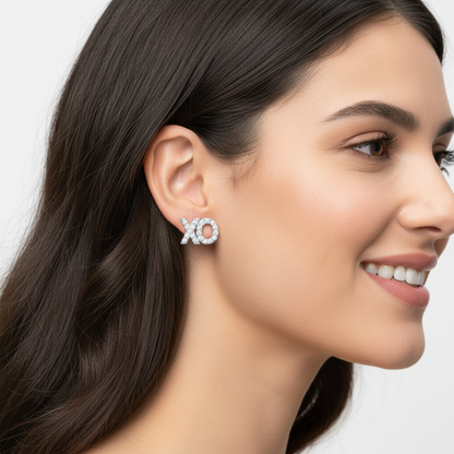 Xo Hugs And Kisses Diamond Stud Earrings With Screw Back - Two