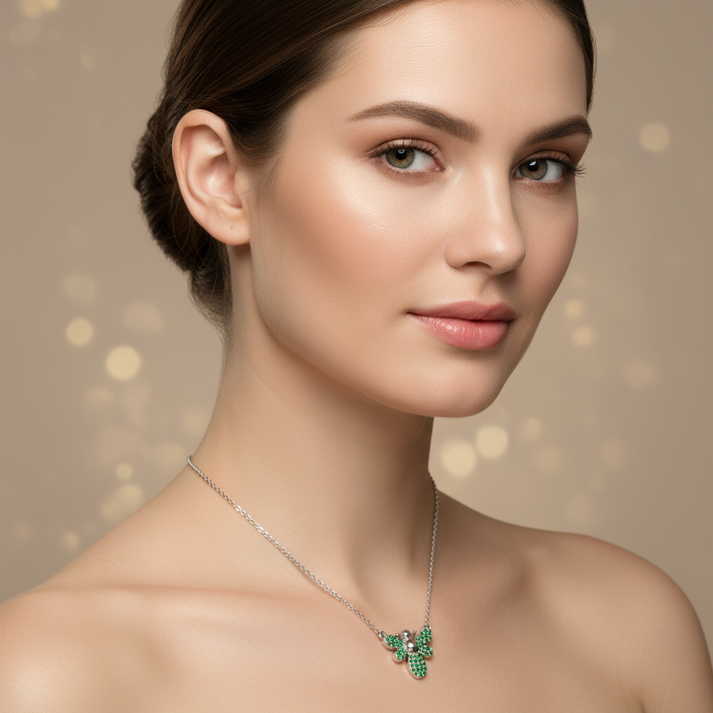 Emerald Bee Pendant Necklace With Chain - Two