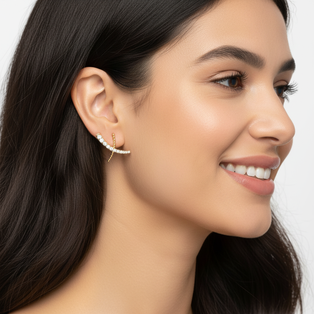 Crystal Dragonfly Ear Crawler Climber Earrings - Two
