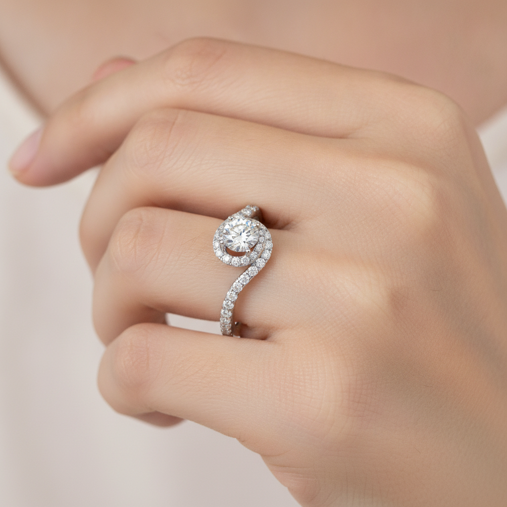 Vigorous Halo Ring In 925 Sterling Silver - Fourteen