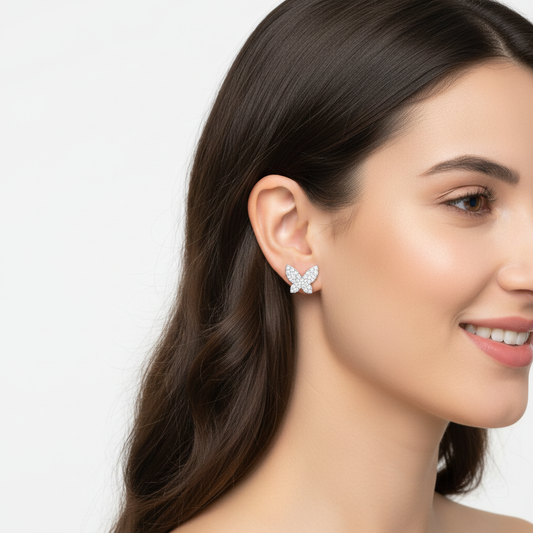 Pav Butterfly Stud Earrings With Screw Back - Two