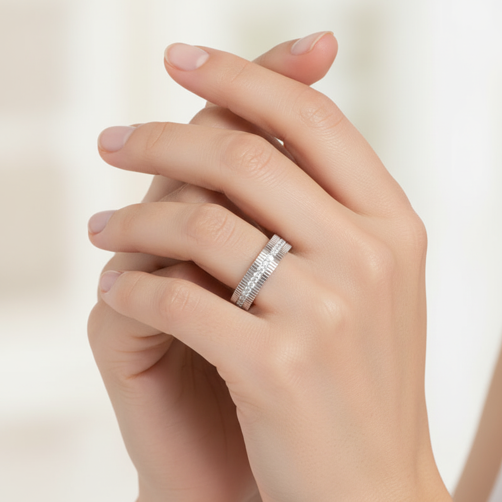 Gold Diamond Band Ring 4Mm – Minimal Textured Wedding Stackable Ring | Jebij - Eight