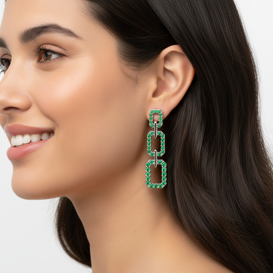 Emerald Chain Link Drop Earrings - Two