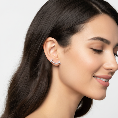 Curved Bar Pav Crystal Ear Jacket Stud Earrings - Two
