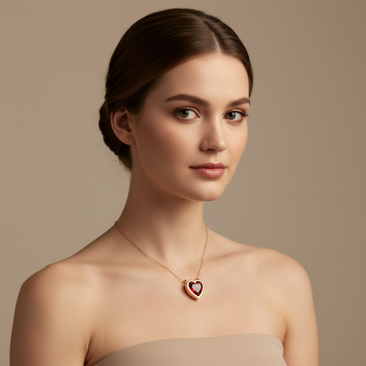 Rose Gold Heart Pendant with Red Crystal Stone