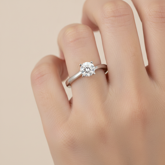 Lithe Solitaire Ring In 925 Sterling Silver - Fourteen