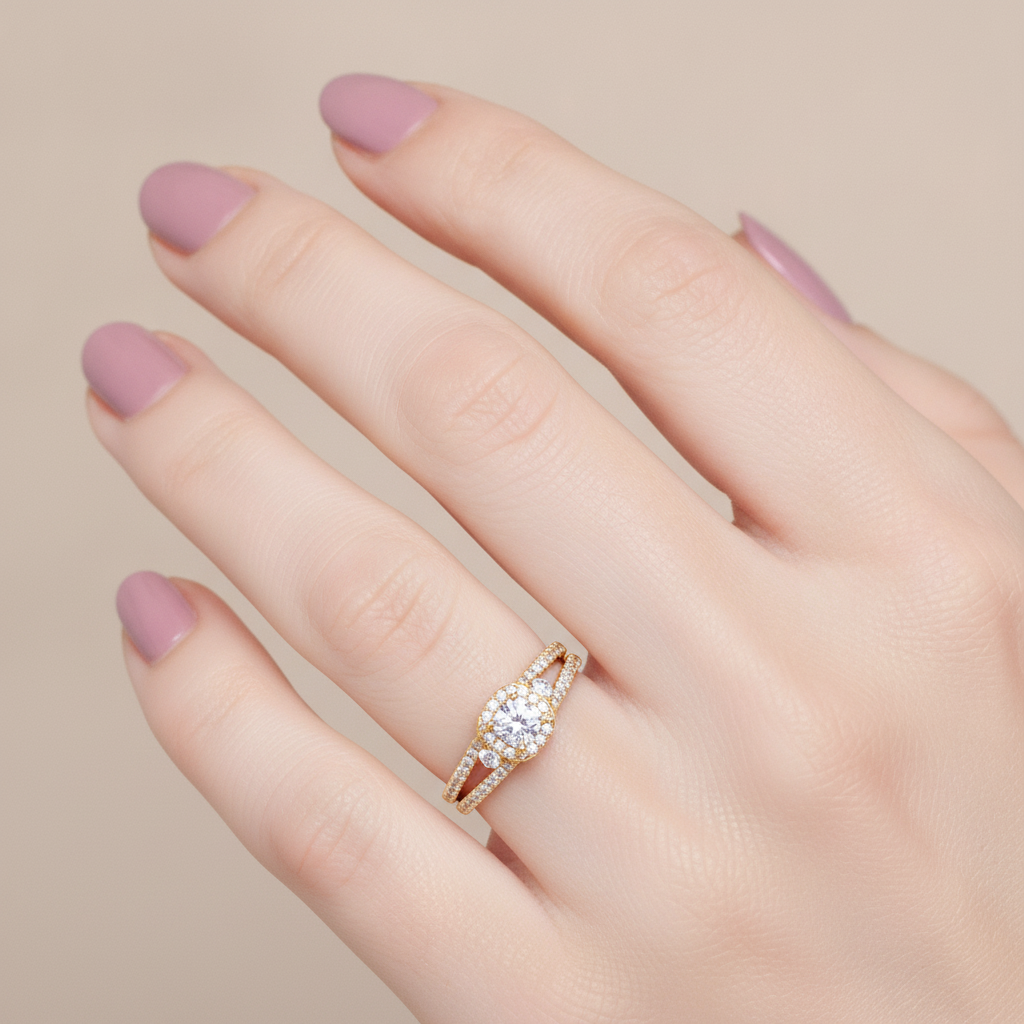 Felicity Halo Ring In 925 Sterling Silver - Fifteen