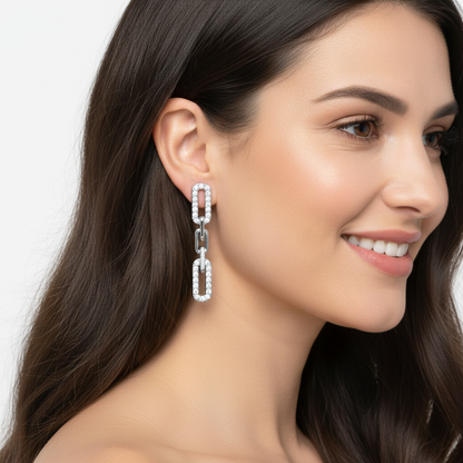 Pav Chain Link Drop Earrings - Two