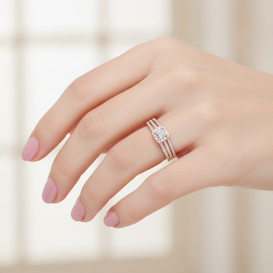 Rustic Halo Solitaire Ring In 925 Sterling Silver - Fifteen