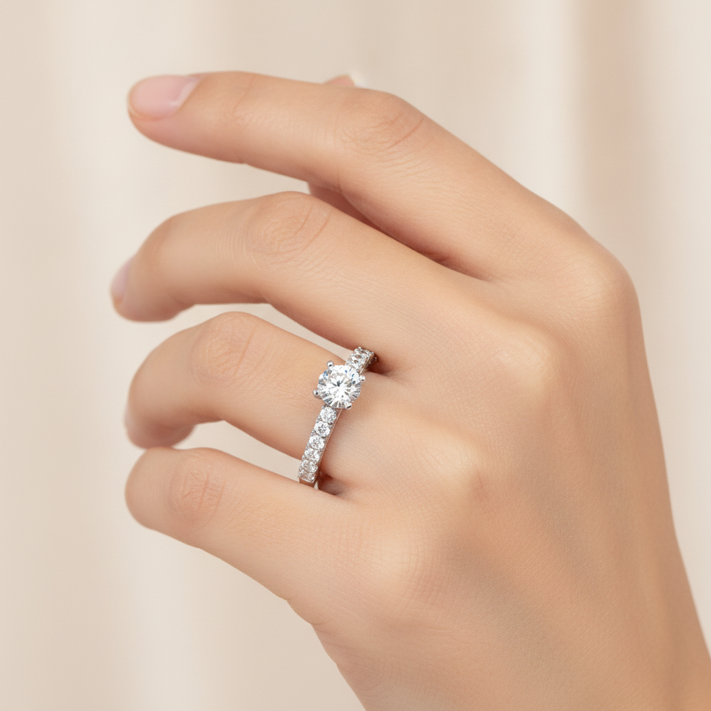 May Flower Solitaire Ring In 925 Sterling Silver - Fourteen