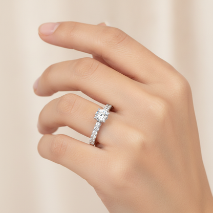 May Flower Solitaire Ring In 925 Sterling Silver - Fourteen
