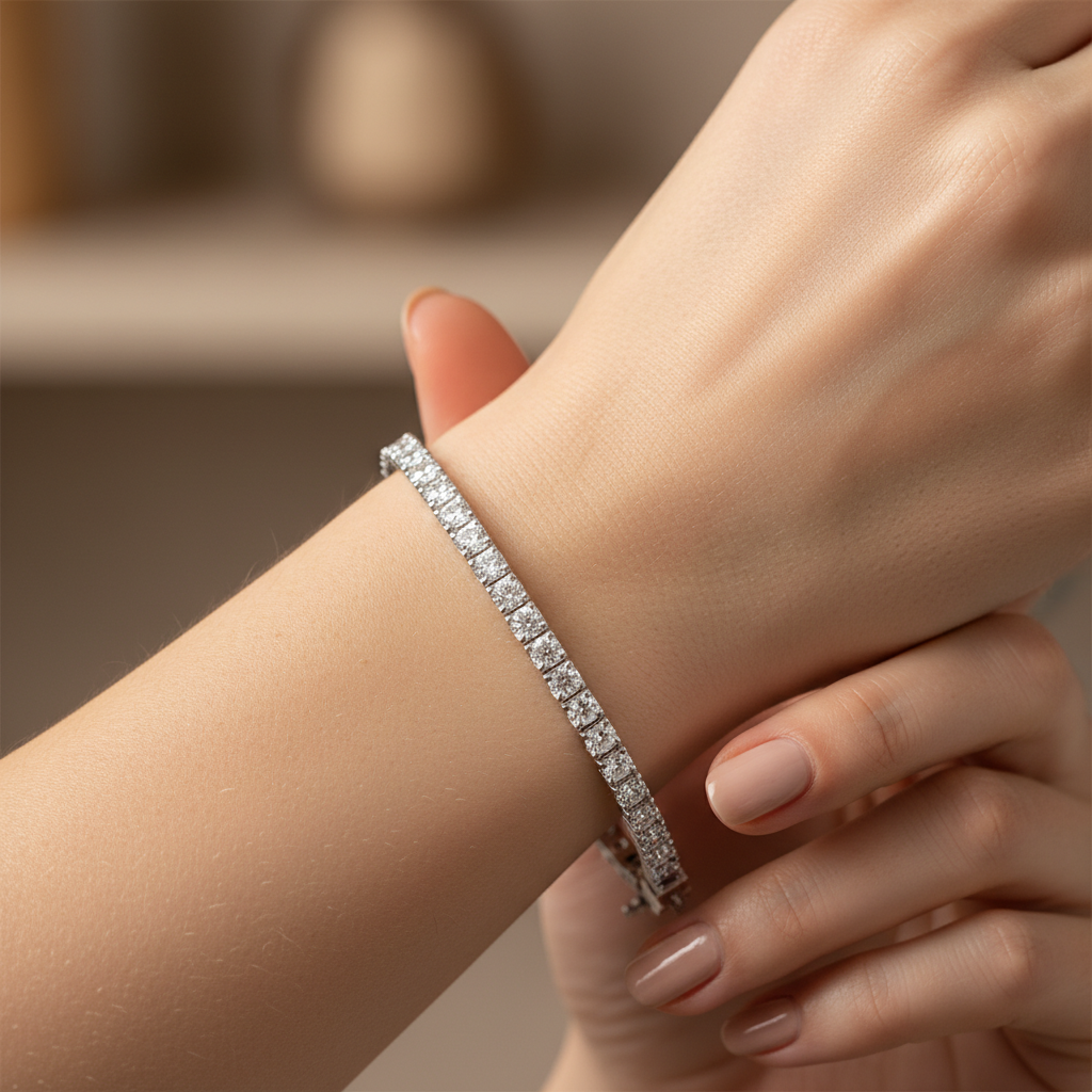 Sterling Silver Round Cut CZ Tennis Bracelet