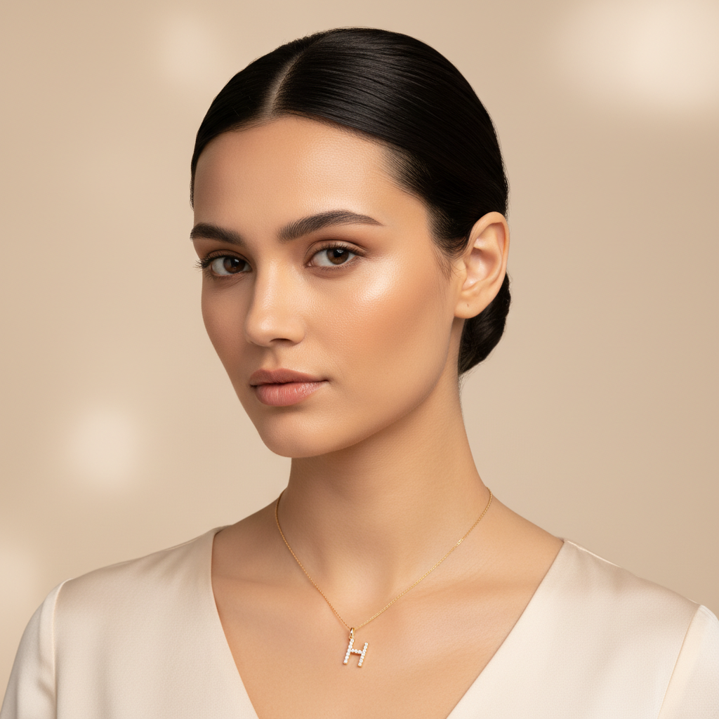 Diamond Letter H Initial Charm Pendant in White Gold