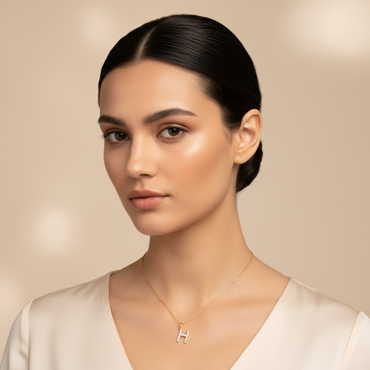 Diamond Letter H Initial Charm Pendant in White Gold