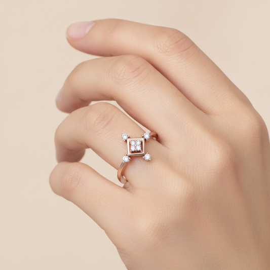 Petal Plate Diamond Ring In 925 Sterling Silver - Fourteen