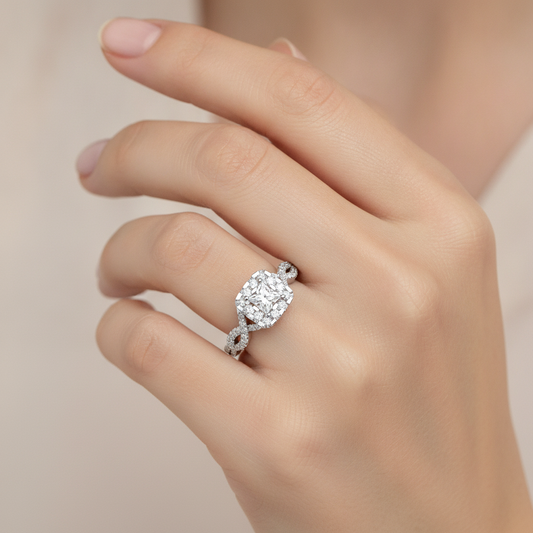 Fine Square Shaped Halo Diamond Ring - Fourteen