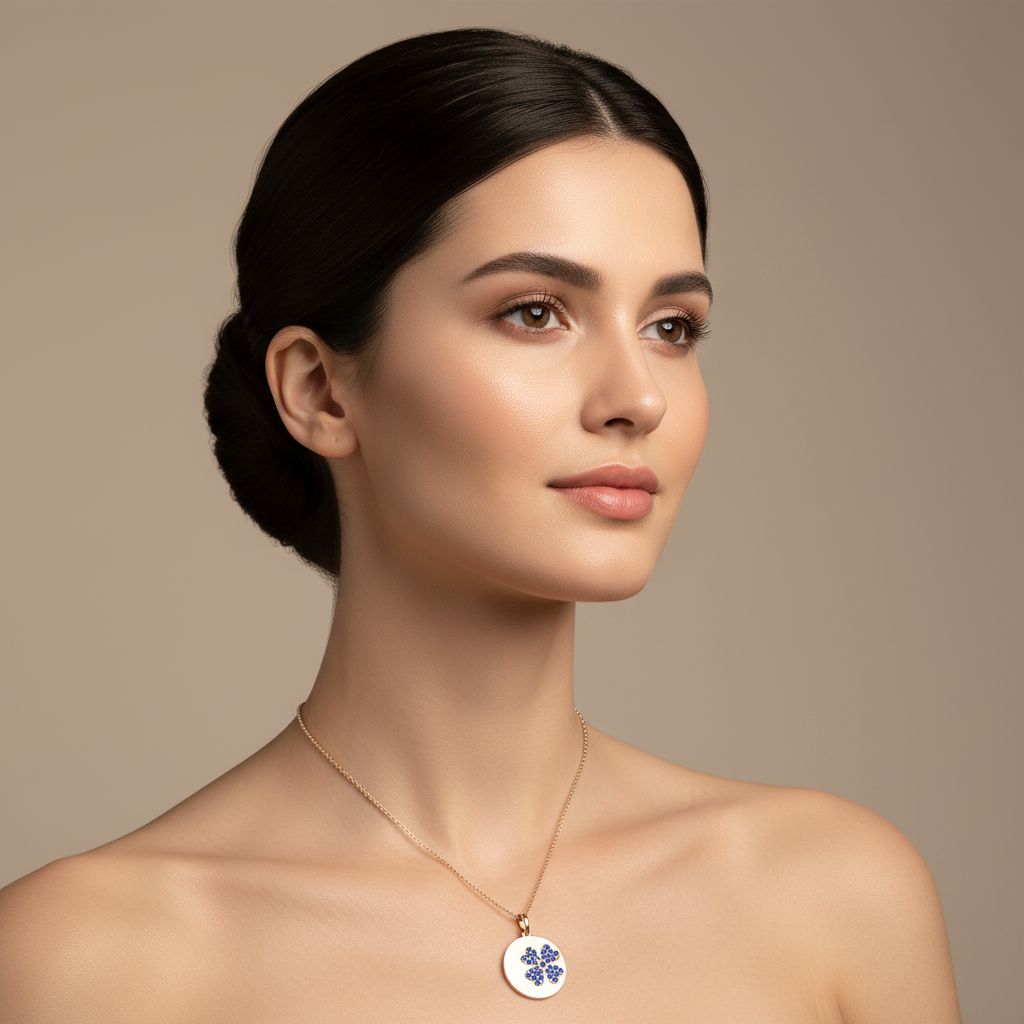 Blue Crystal Flower Disc Pendant Necklace - Five