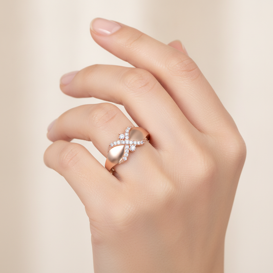 Floral Bow Band In 925 Sterling Silver - Fourteen