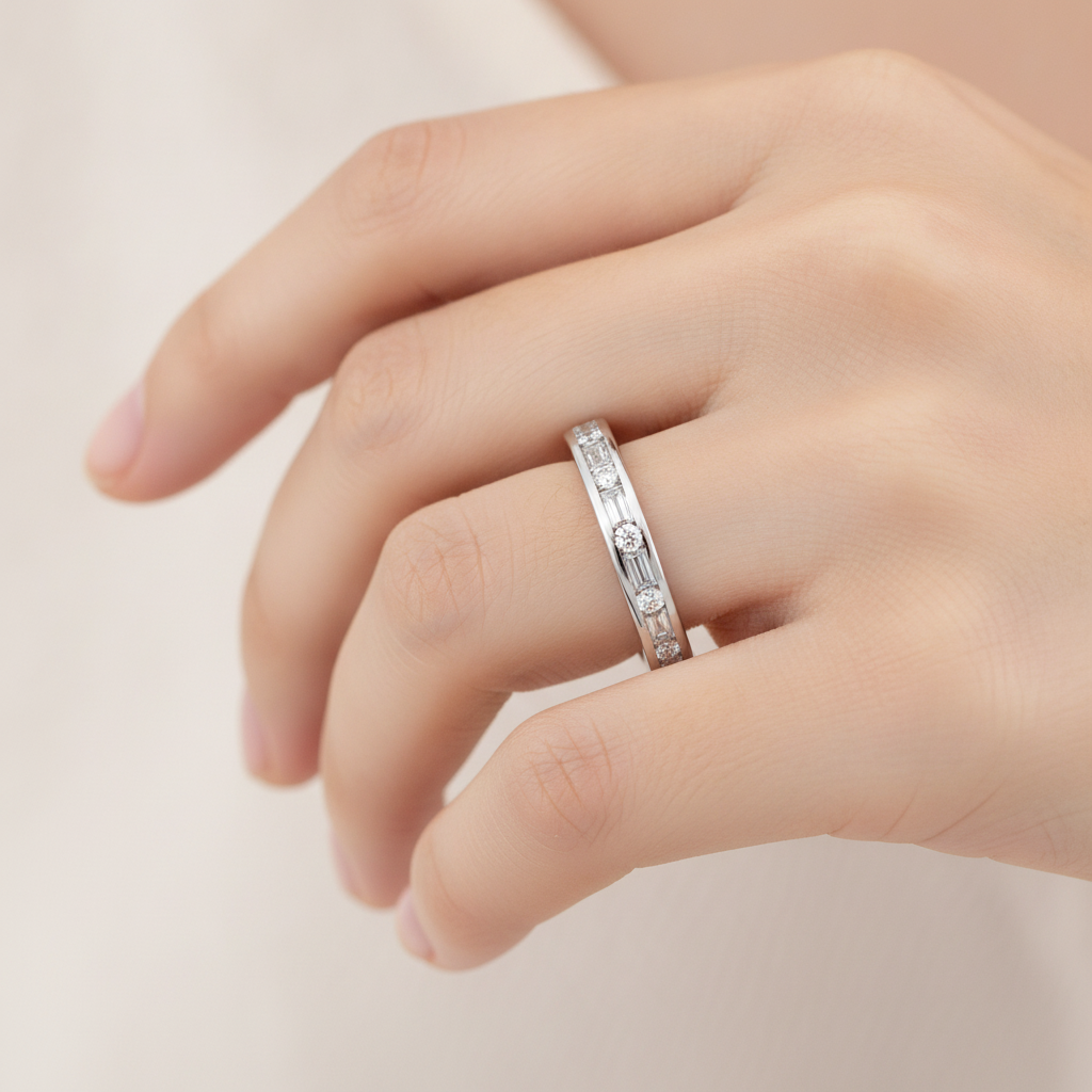 Shane Half Eternity Band In 925 Sterling Silver - Fourteen