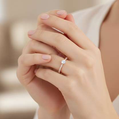 Rose Gold Solitaire Diamond Engagement Ring With Pav Band - Two