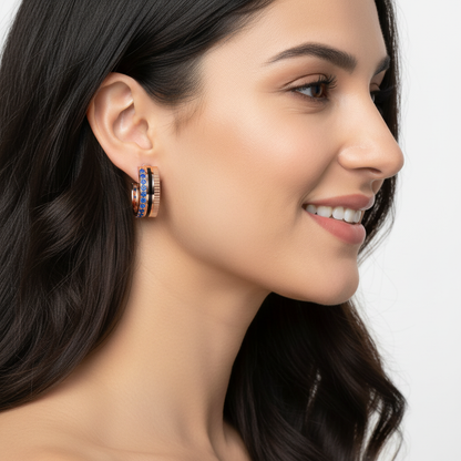 Blue Sapphire Hoop Earrings With Textured Design - Two