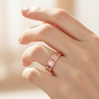 Rose Gold Milgrain Edge Wedding Band Ring 6 Mm - Two