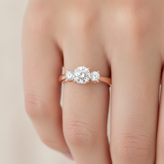 Ebullience Three Stone Diamond Engagement Ring In 925 Sterling Silver - Fourteen