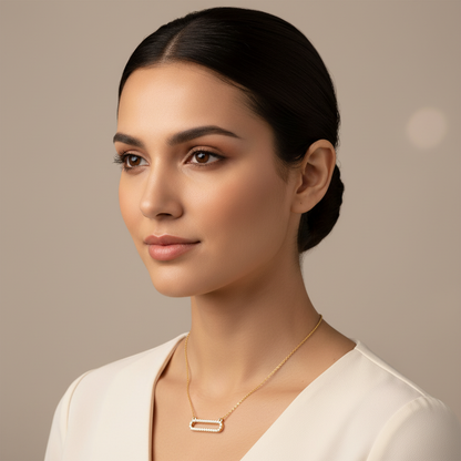 Diamond Horizontal Link Pendant Necklace In White Gold | Minimal Modern Pave Design (16–17 Inch Adjustable) | Jebij - Two