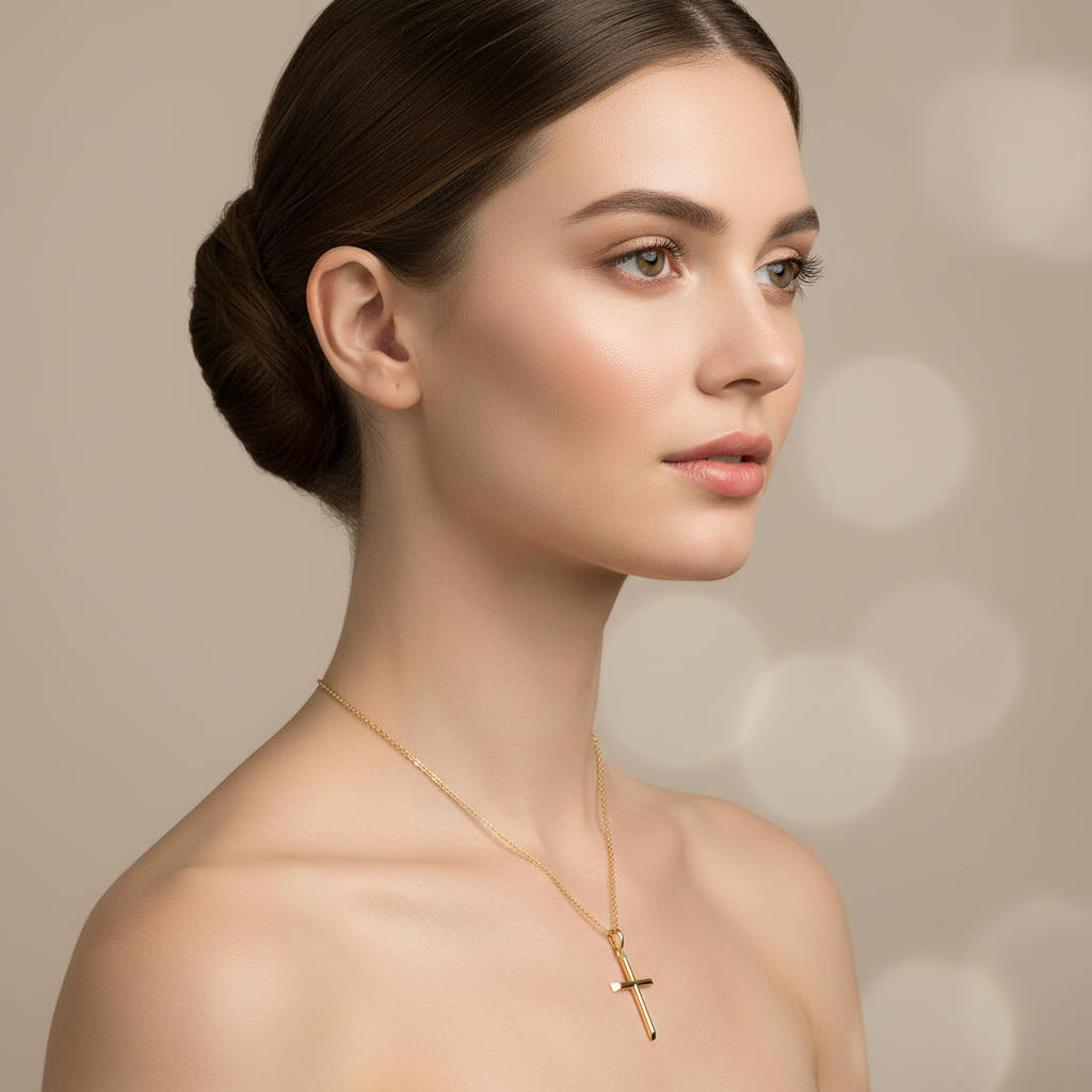 Sleek Cross Pendant Necklace With Chain - Four
