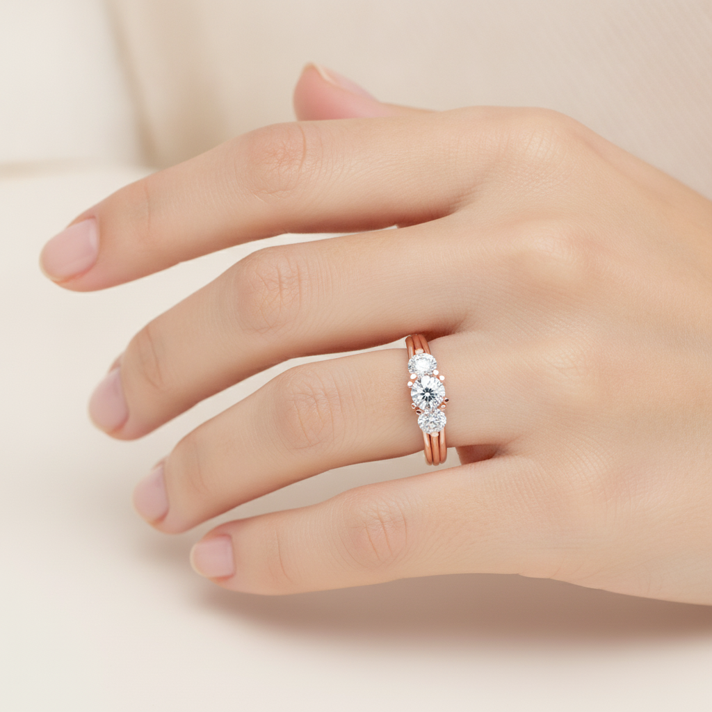 Emerald Seas Tri Stone Ring In 925 Sterling Silver - Fourteen