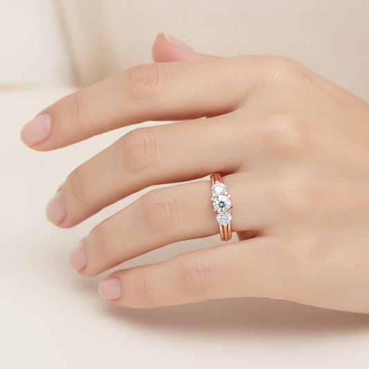 Emerald Seas Tri Stone Ring In 925 Sterling Silver - Fourteen