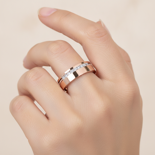 Bella Rosa Diamond Broad Band In 925 Sterling Silver - Fourteen