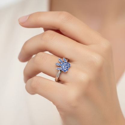 Blue Sapphire Paw Print Ring For Pet Lovers - Two