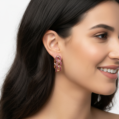 Pink Sapphire Chain Link Hoop Earrings - Two