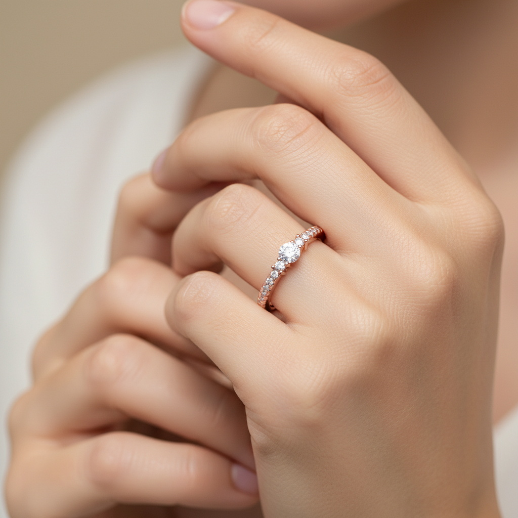 Rose Gold Diamond Solitaire Engagement Ring With Pav Band - Two